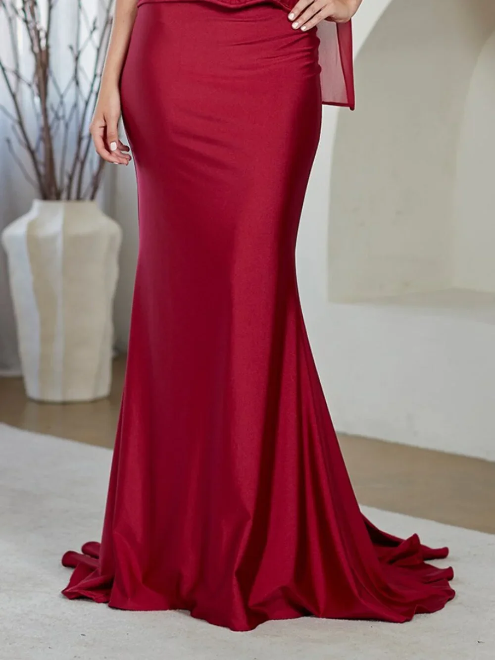 New Burgundy Elegant Two Piece Set Gown w/ Matching Scarf & Scoop Neck AC JQ1105